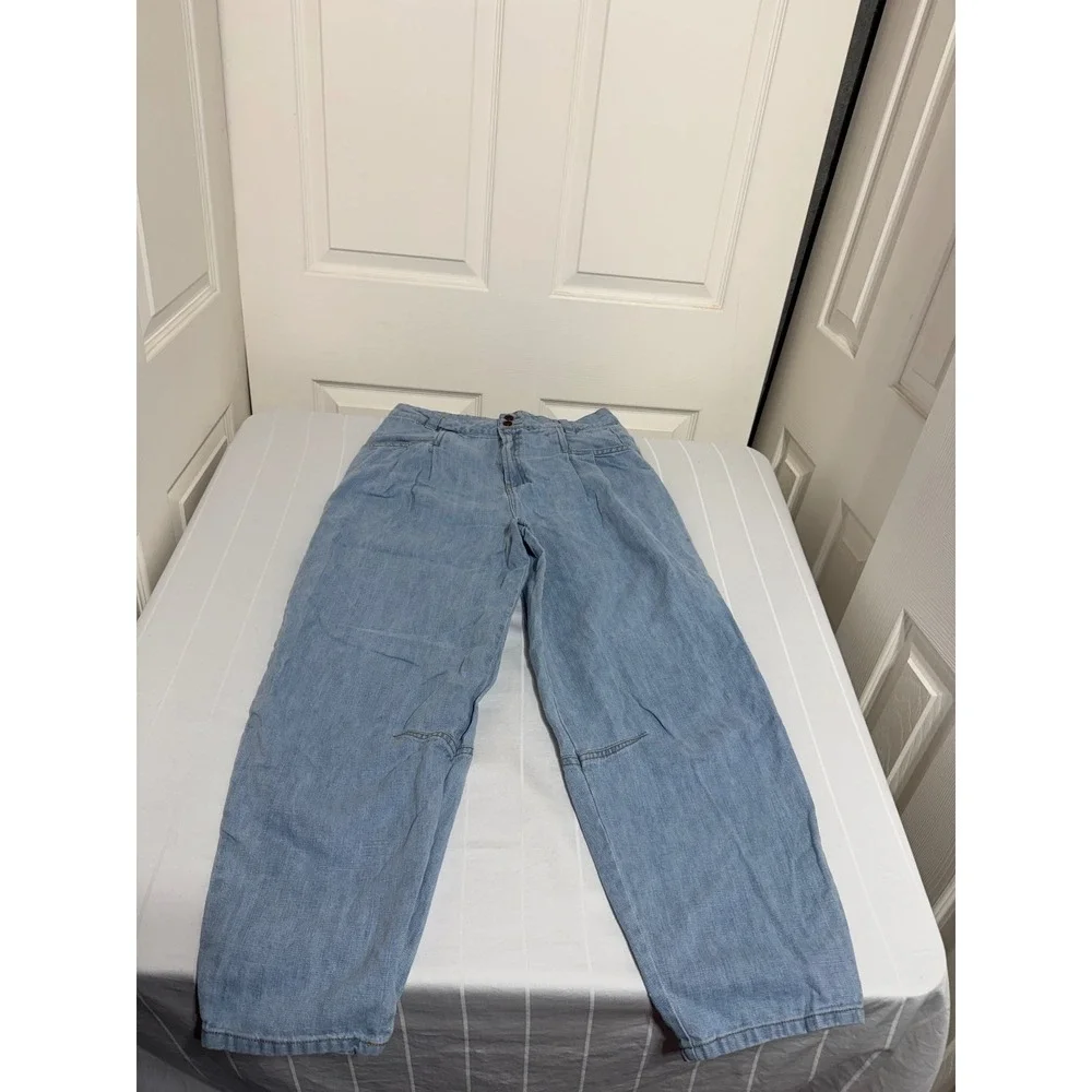 Poetry Hemp Organic Cotton Pleated High Rise Wide Leg Trousers Light Blue UJ42 - Picture 1 of 10
